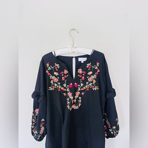 Evereve Braeve Ruffle Sleeve Floral embroidered Dress black size large - Picture 9 of 9